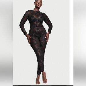 Sexy Victoria Secret Lingerie Jumpsuit Catsuit Pantsuit Black Allover Lace kk.